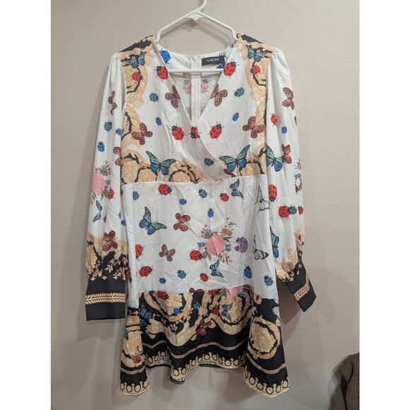 Stylish midi length bug butterfly & floral dress with long sleeves by Chicme, M - Picture 1 of 9